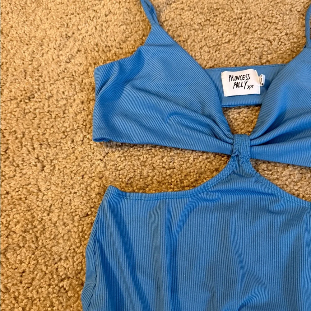 Princess Polly Sky Blue Ribbed Cutout One-Piece - Picture 5 of 5